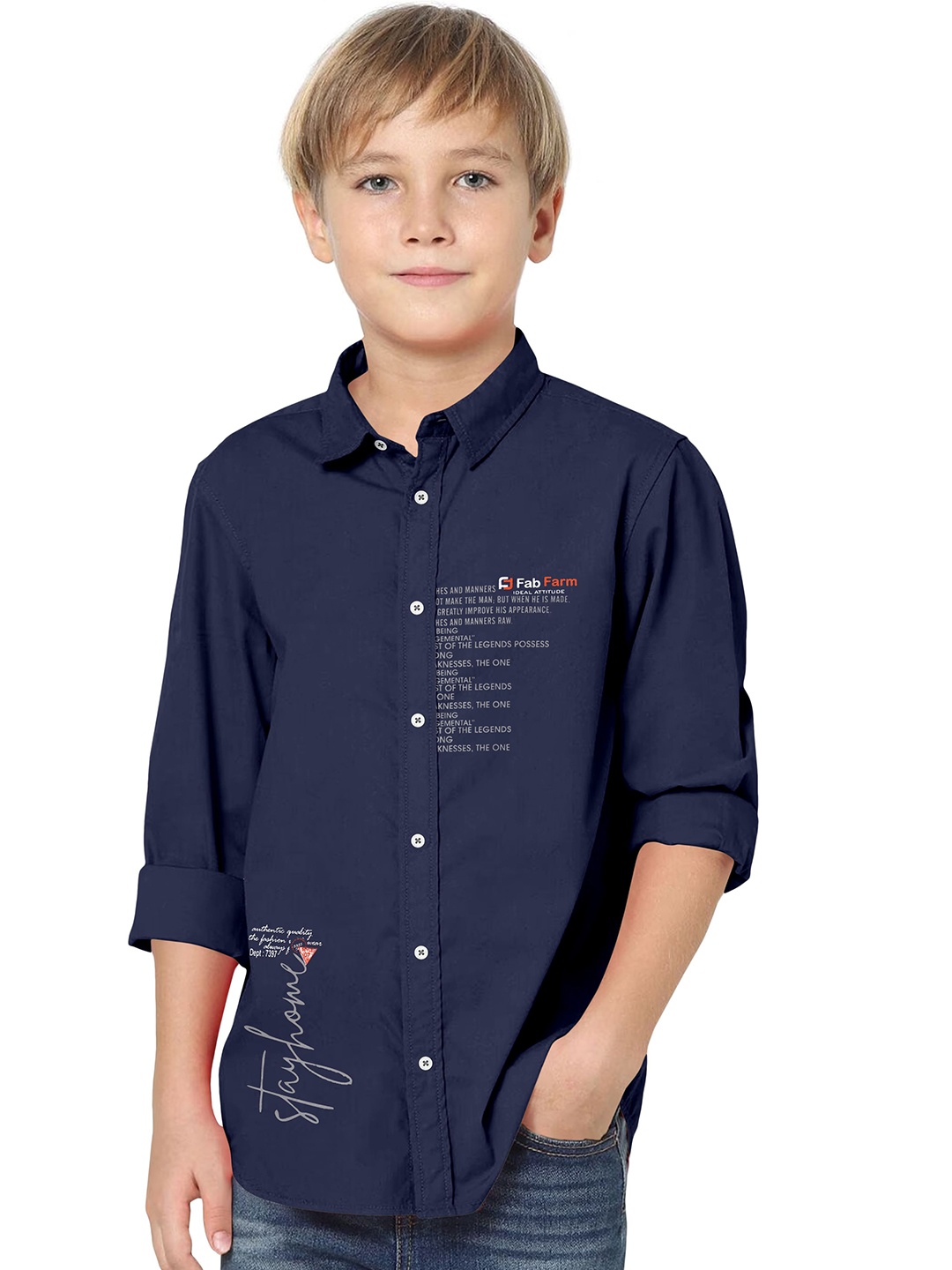 

FABFARM Boys Comfort Opaque Casual Shirt, Navy blue