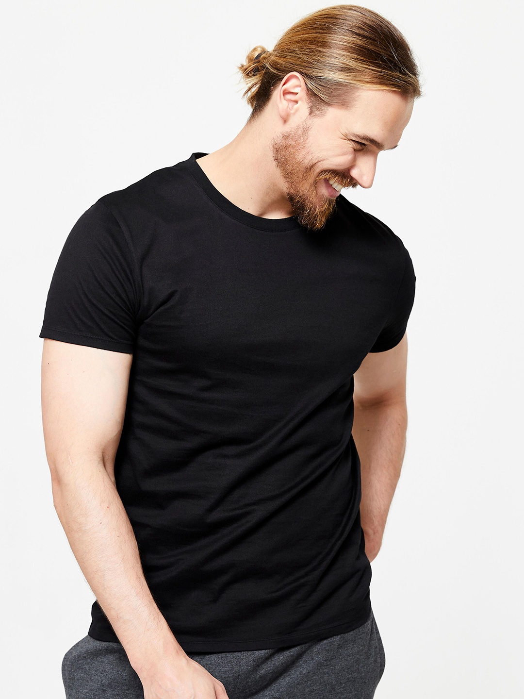 

Domyos By Decathlon Men Solid Round Neck Cotton T-shirt, Black