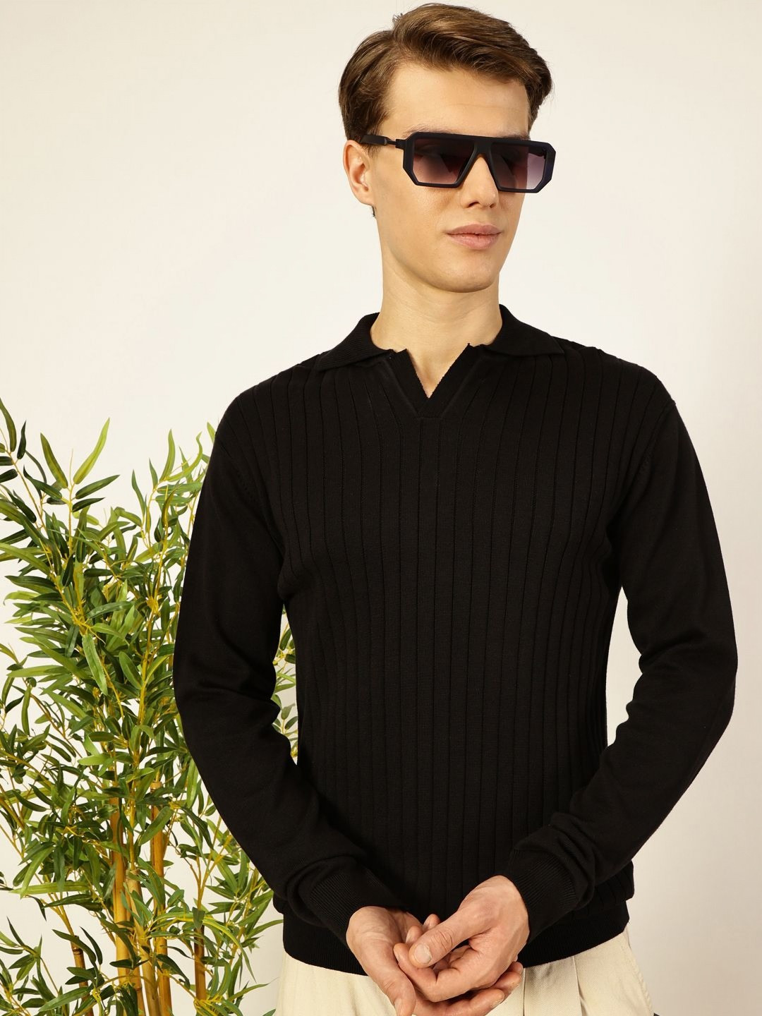 

Thomas Scott Men Bio Finish Self Design Polo Collar Cotton T-shirt, Black