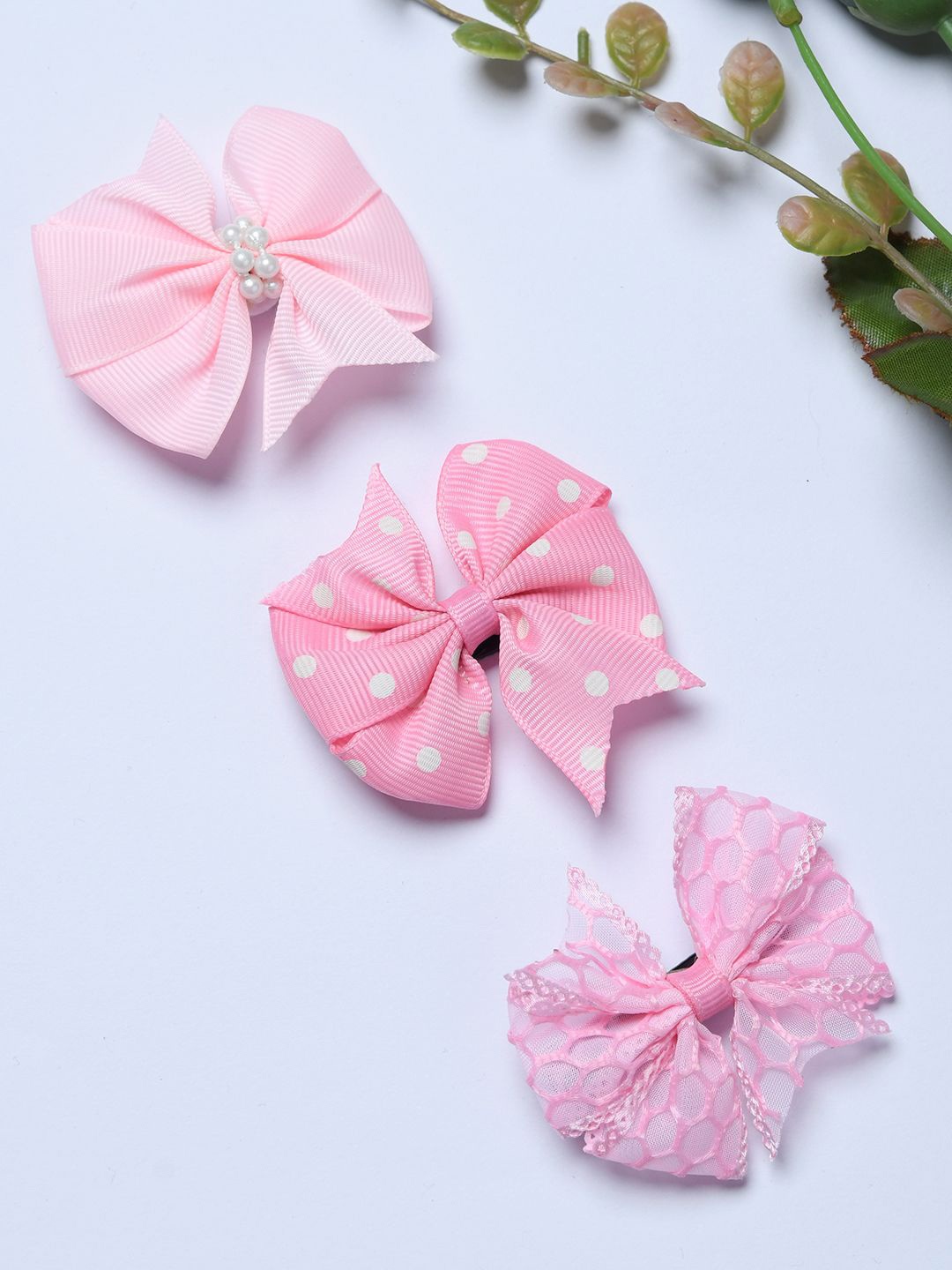 

FUNKRAFTS Girls Set of 3 Polka Ribbon Bow Embellished Alligator Hair Clips, Pink