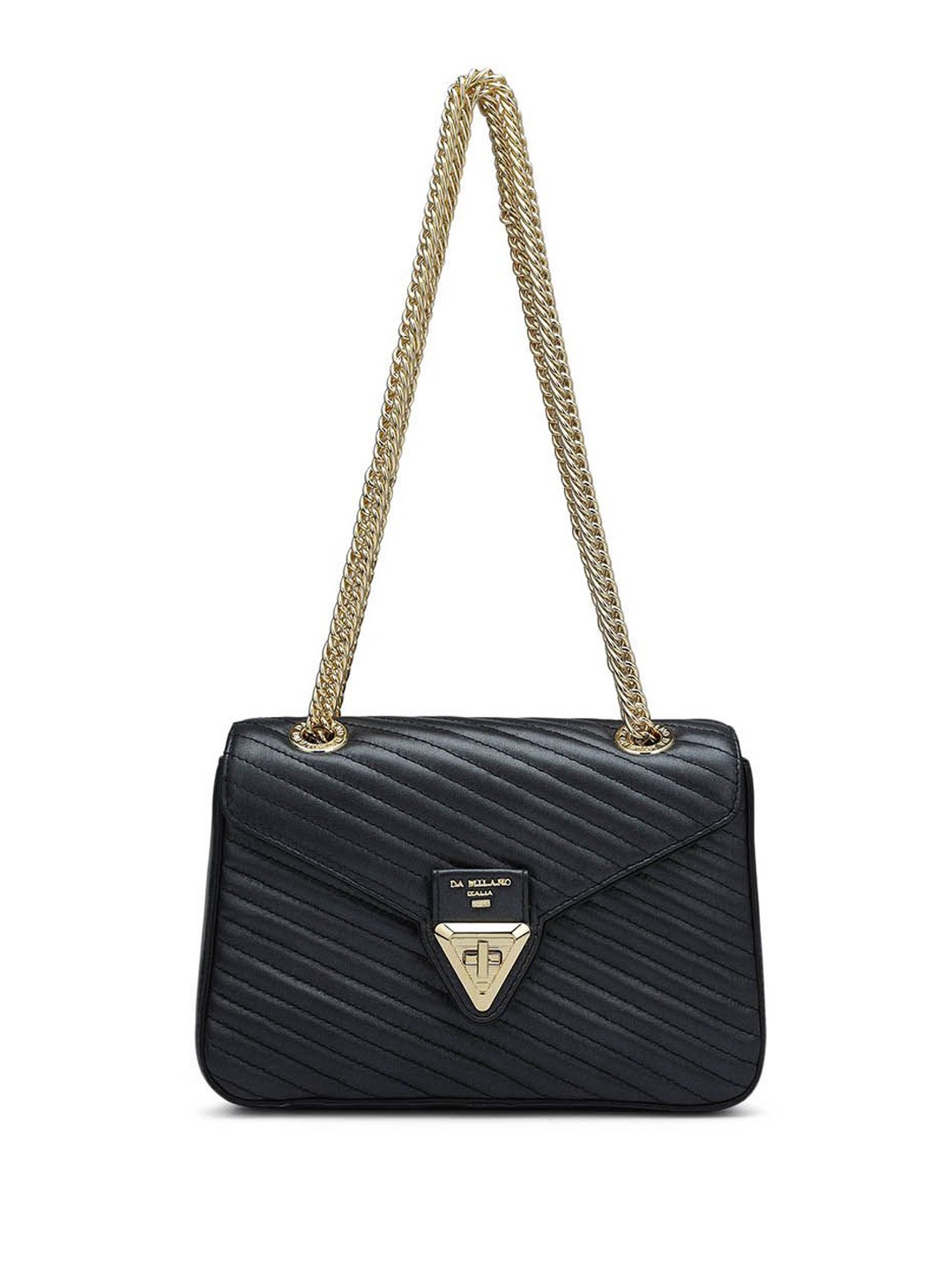 

Da Milano Women Textured Leather Structured Shoulder Bag with Quilted, Black