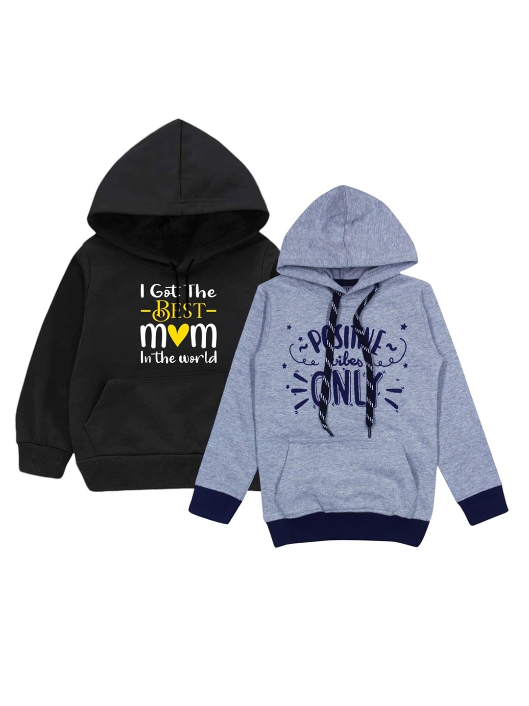 

CoolTees4U Kids Unisex Pack Of 2 Typography Printed Hooded Cotton Sweatshirts, Blue