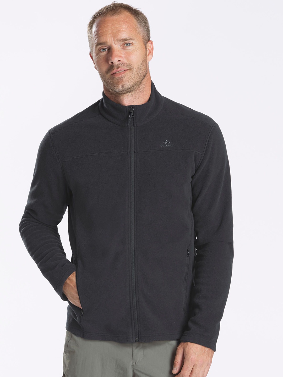 

Quechua By Decathlon Men Black Front Open Zipper Fleece