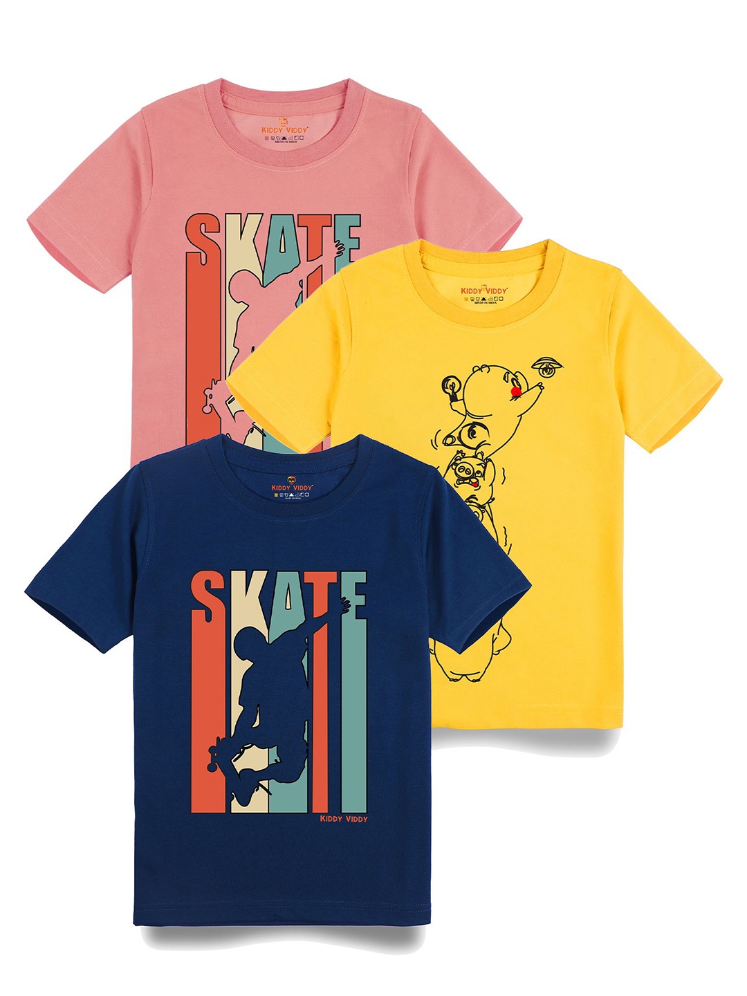 

AUSK Boys Pack Of 3 Graphic Printed Round Neck Cotton T-shirts, Peach