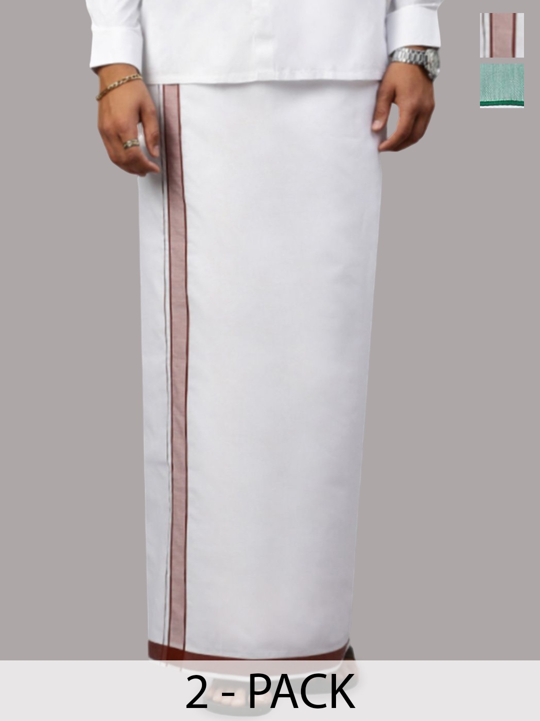 

Ramraj Pack of 2 Men Solid Border Dhoti, White