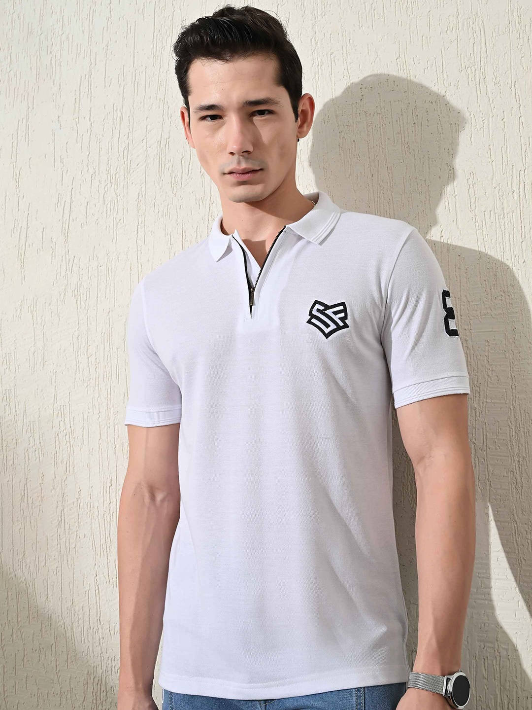 

STARFOX Men Solid Polo Collar Cotton T-shirt, White