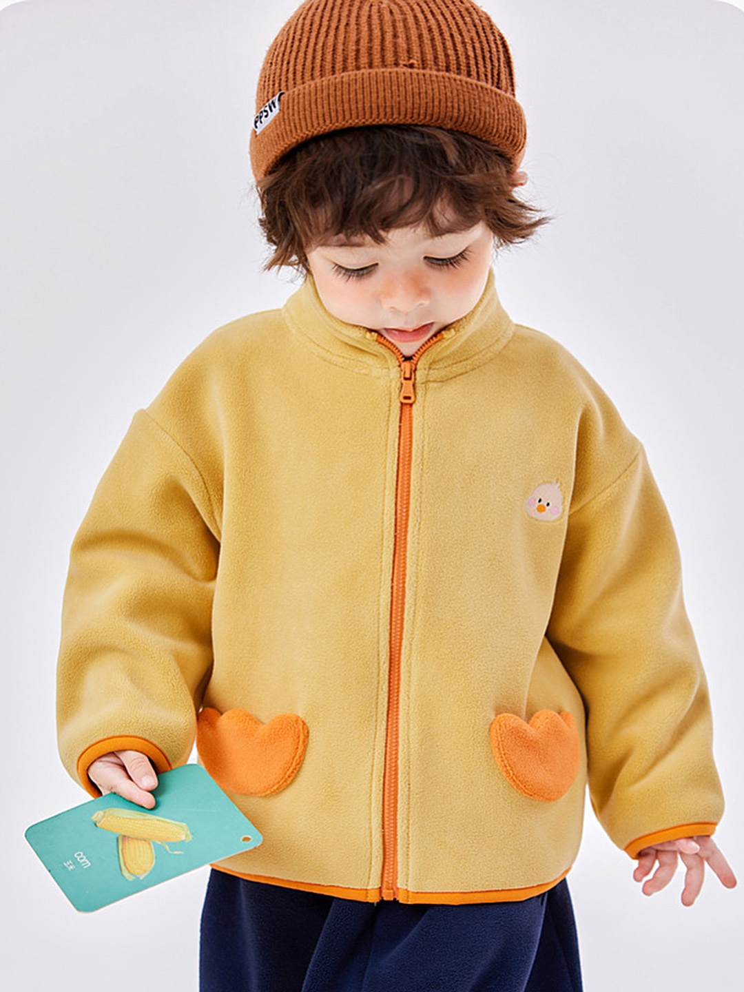 

LULU & SKY Girls Solid Bomber Jacket With Patchwork, Beige