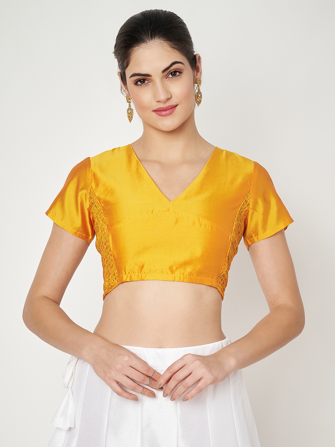 

studio rasa V Neck Stretchable Saree Blouse, Mustard