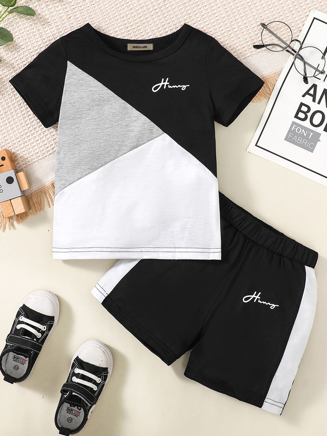 

INCLUD Boys Colourblocked T-shirt with Shorts Clothing Set, Black