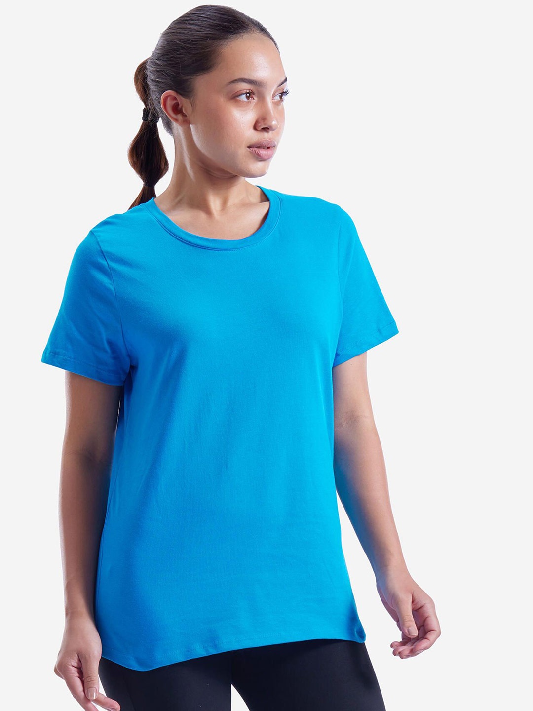 

Domyos By Decathlon Women Solid Round Neck Cotton T-shirt, Blue