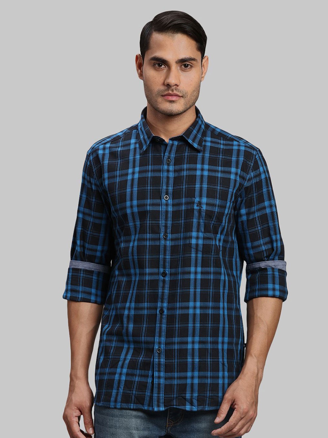 

Parx Men Slim Fit Opaque Checked Casual Shirt, Blue