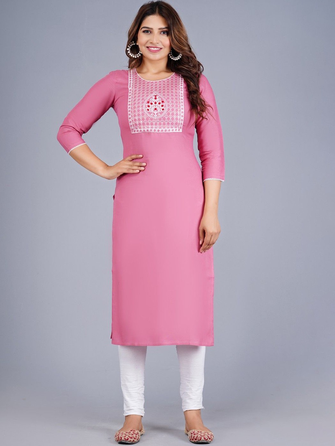 

FASHION FEMINA LUDHIANA Women Embroidered Thread Work Kurta, Pink