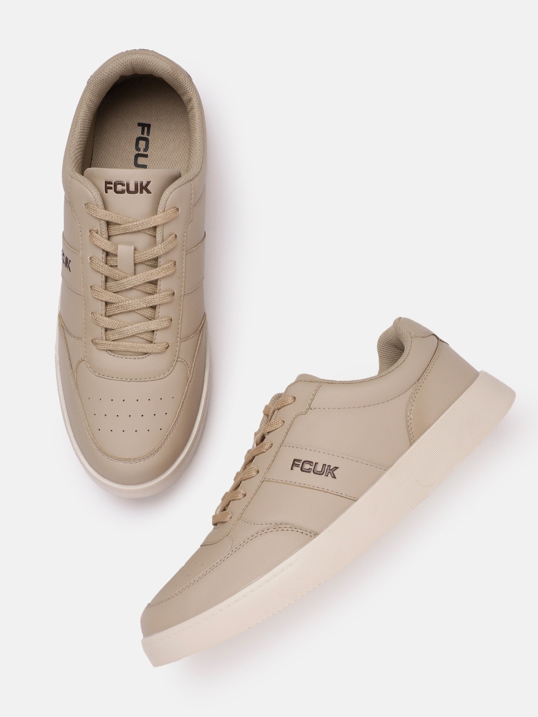 

FCUK Men Perforated Sneakers, Beige