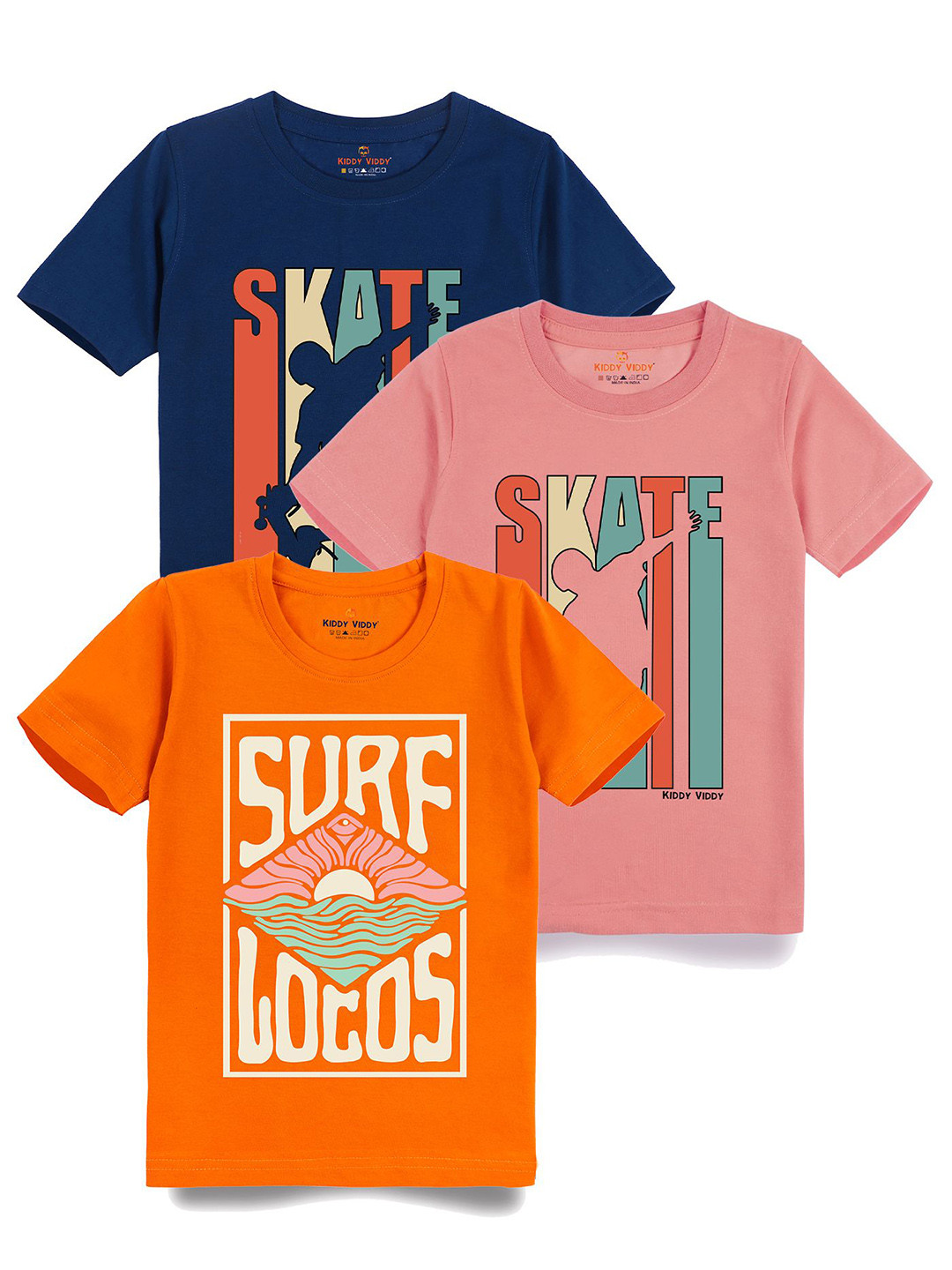 

AUSK Boys Pack Of 3 Graphic Printed Round Neck Cotton T-shirts, Navy blue