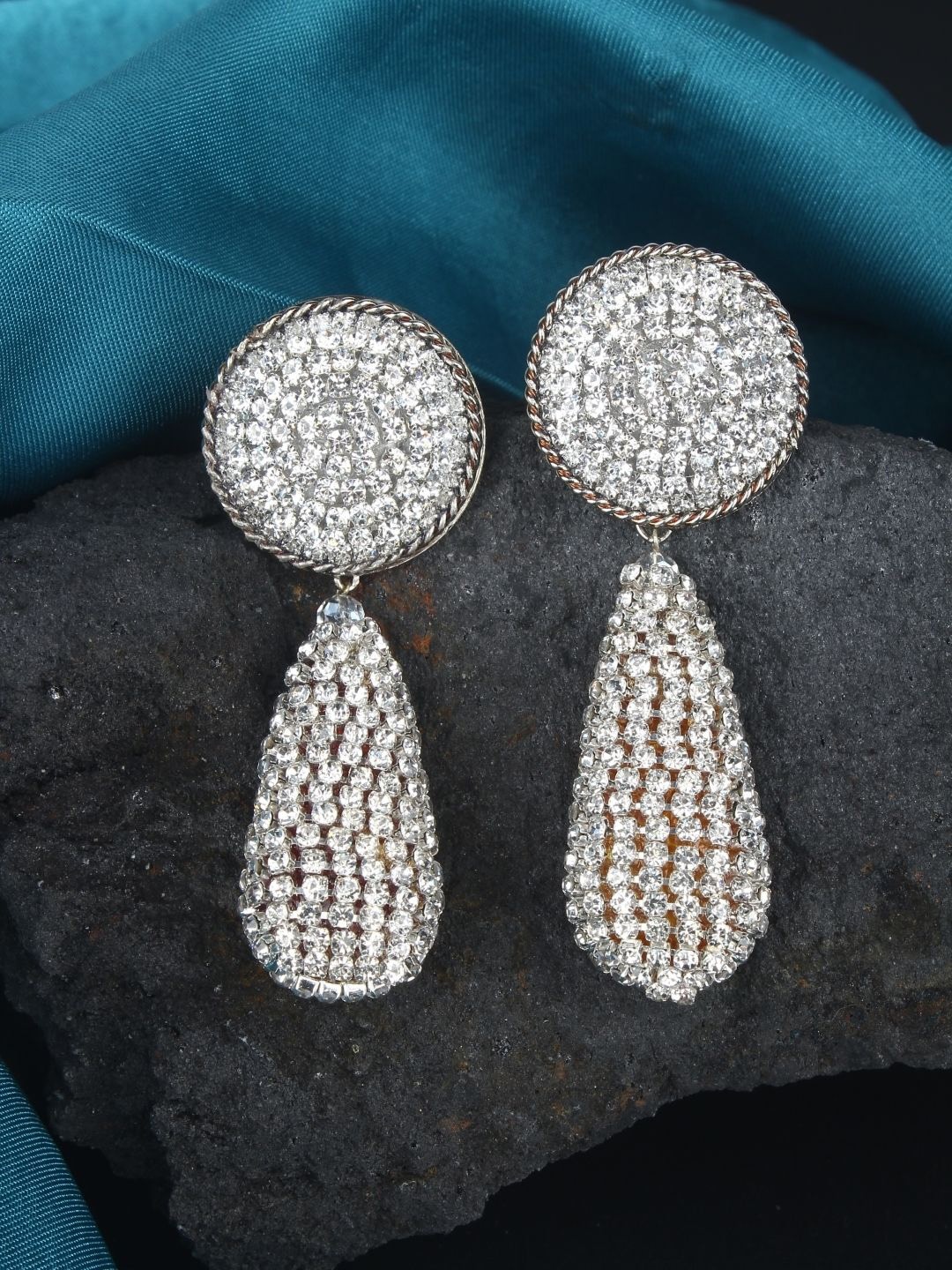 

KPOP Silver-Plated Contemporary Rhinestone Studded Drop Earrings