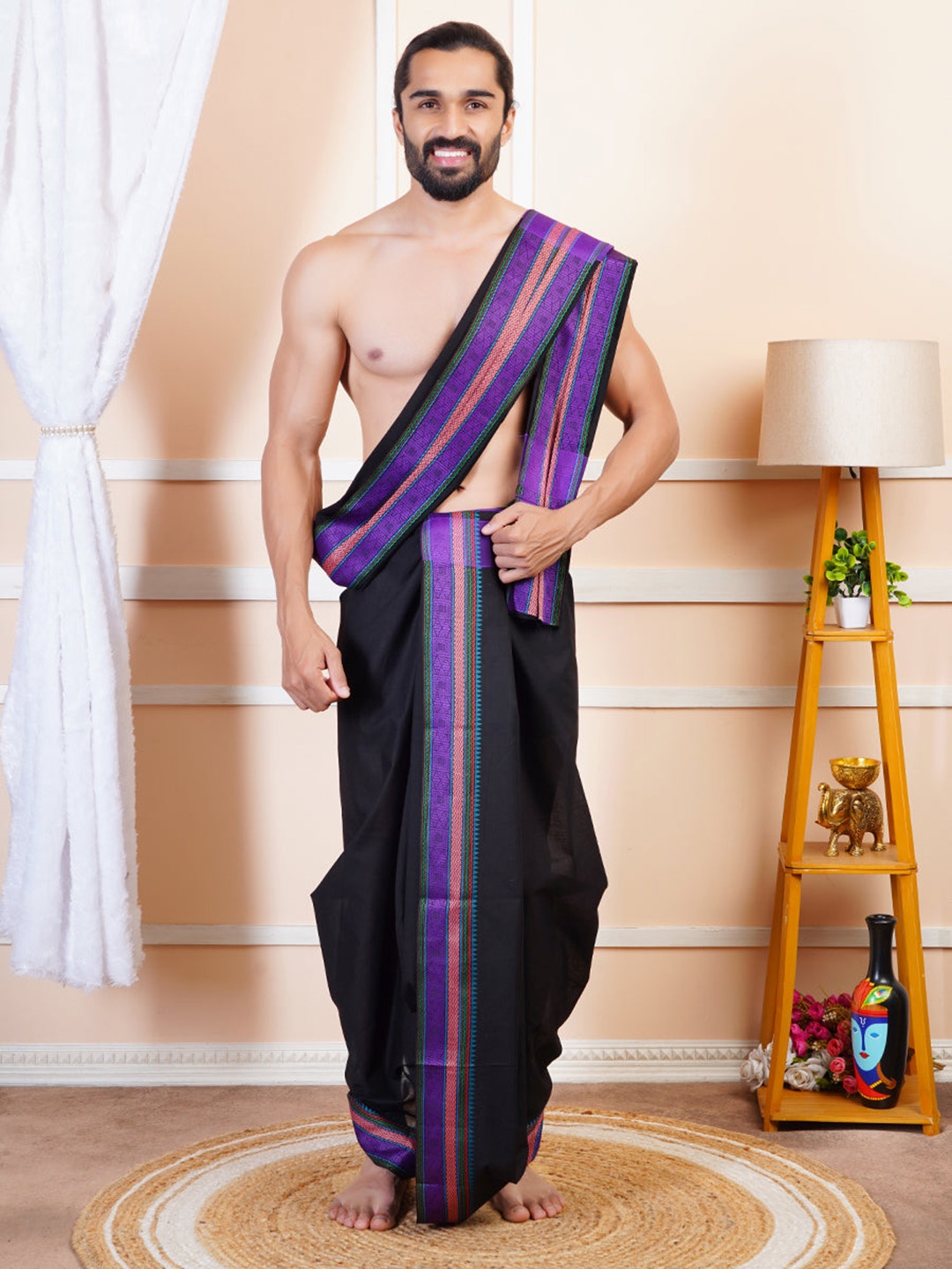 

Ramraj Men Traditional Panchakacham with Angavastram, Black