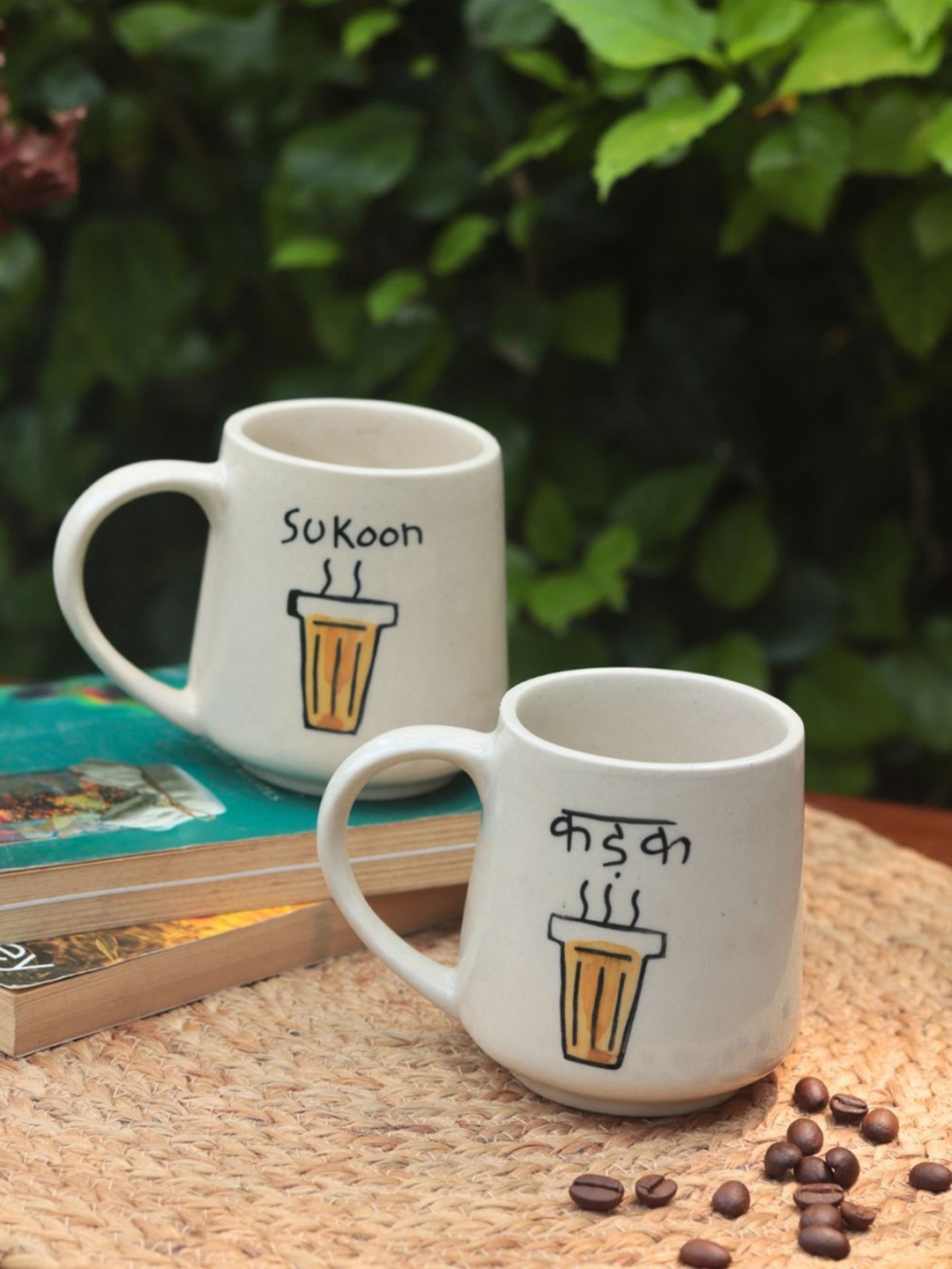 

WEAVING HOMES White & Black 2 Pieces Printed Ceramic Glossy Mugs 250 ml