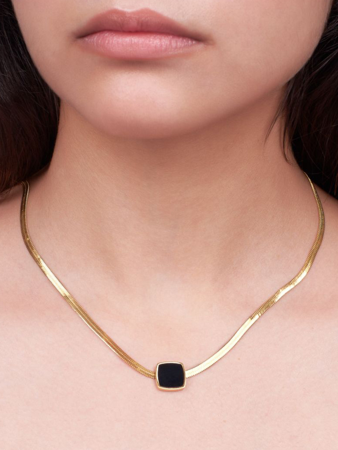

SALTY Dark Enigma Stainless Steel Stone Studded Pendant & Chain, Gold