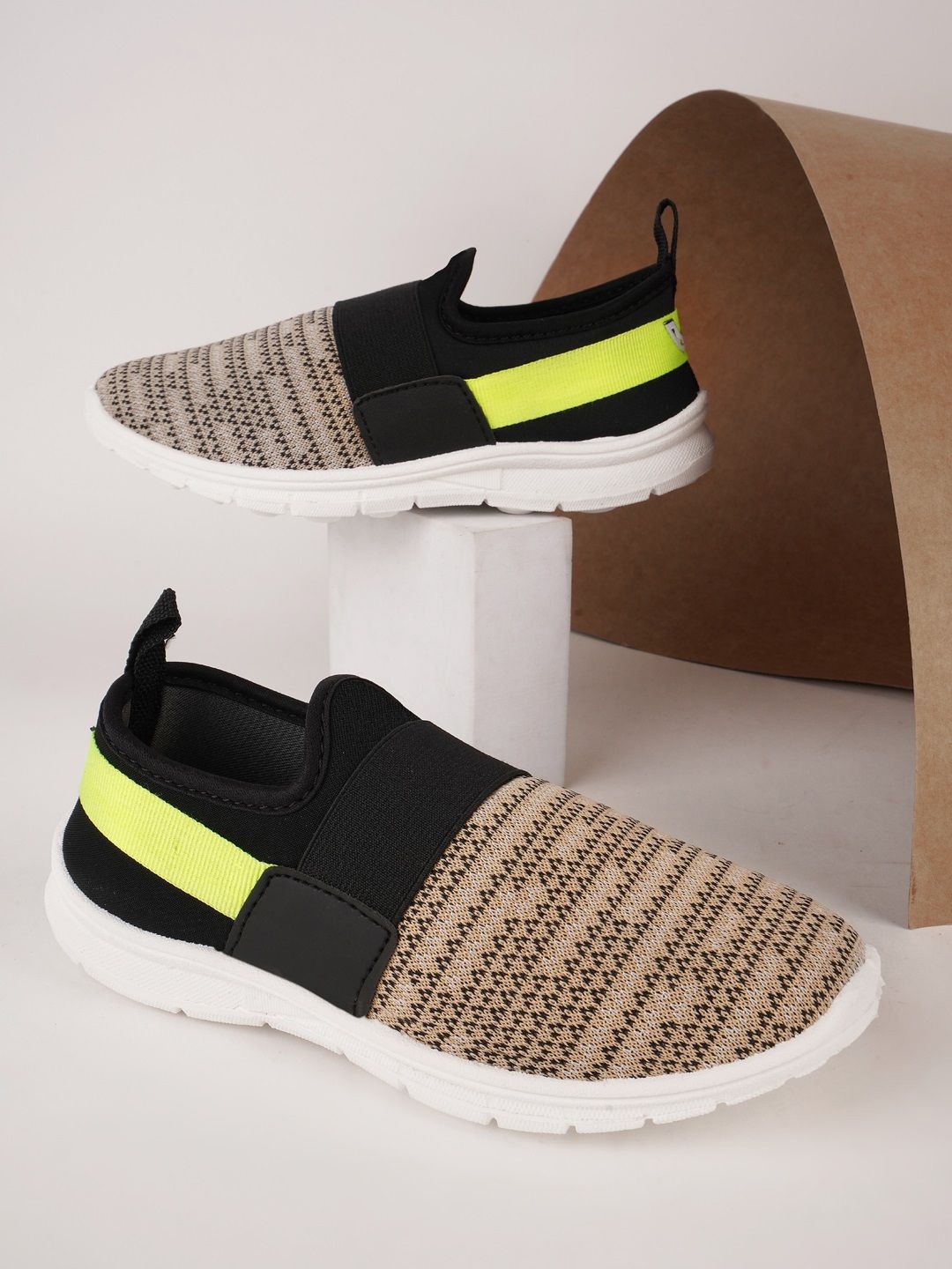 

YK Boys Everyday Striped Slip-On Sneakers Casual Shoes, Beige