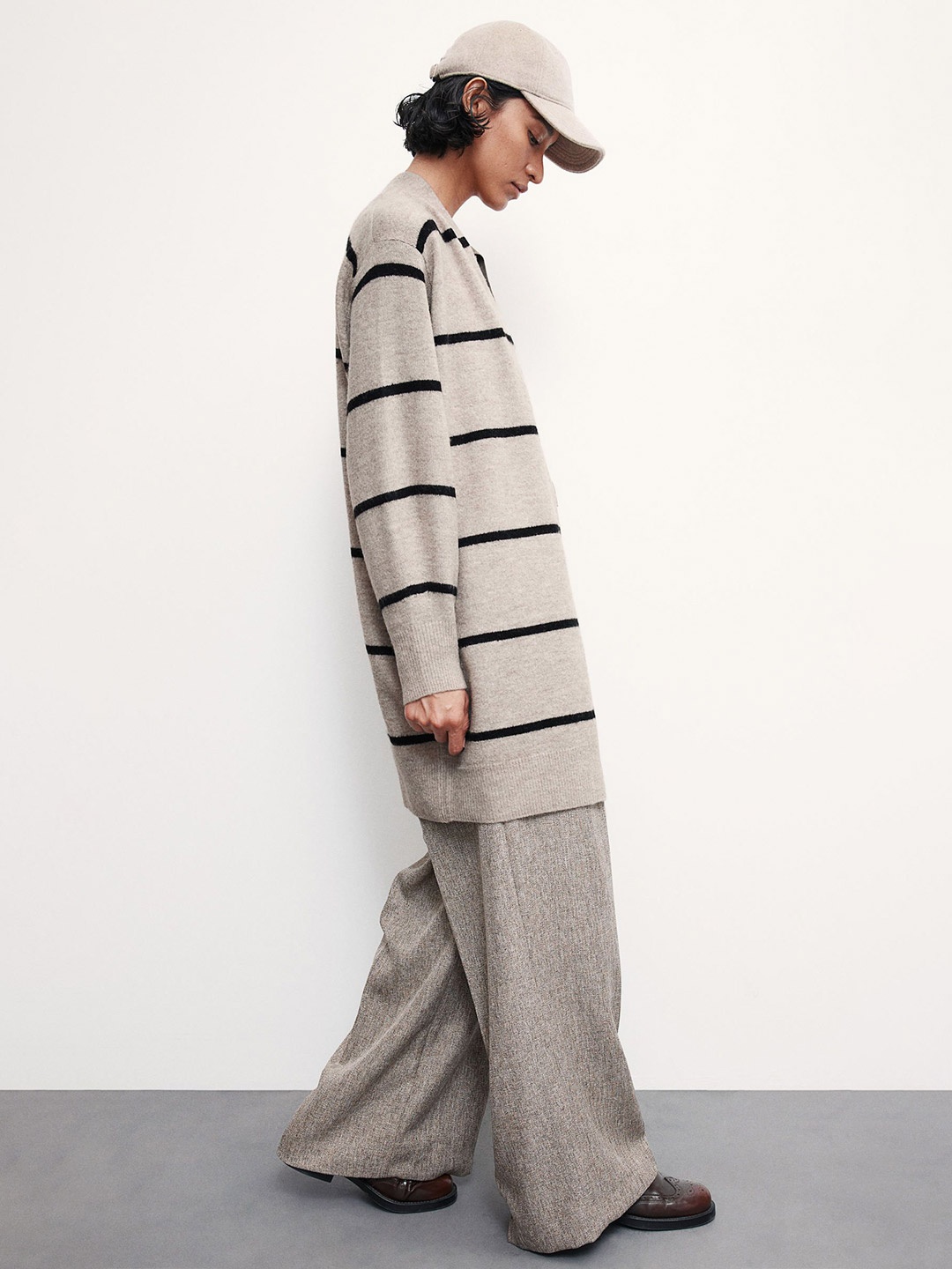 

H&M Striped Long Cardigan, Beige