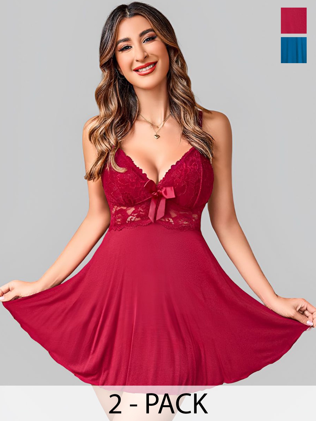 

Broiden Women Shoulder Straps Solid Baby Doll, Blue