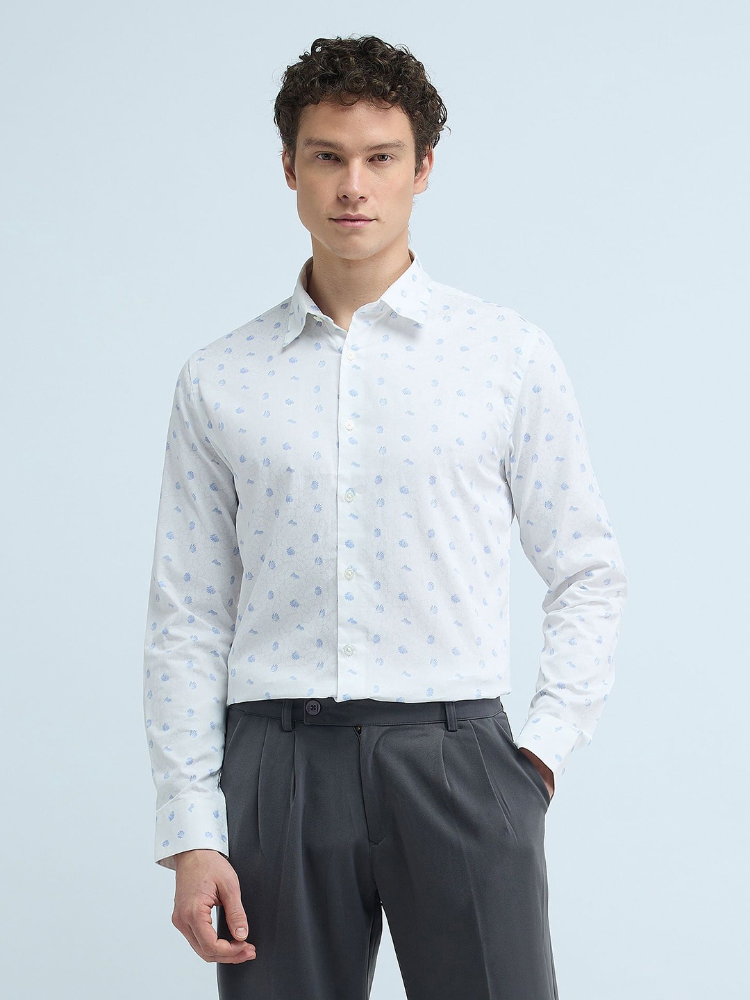 

Flying Machine Men Spread Collar Abstract Printed Cotton Slim Fit Formal Shirt, White