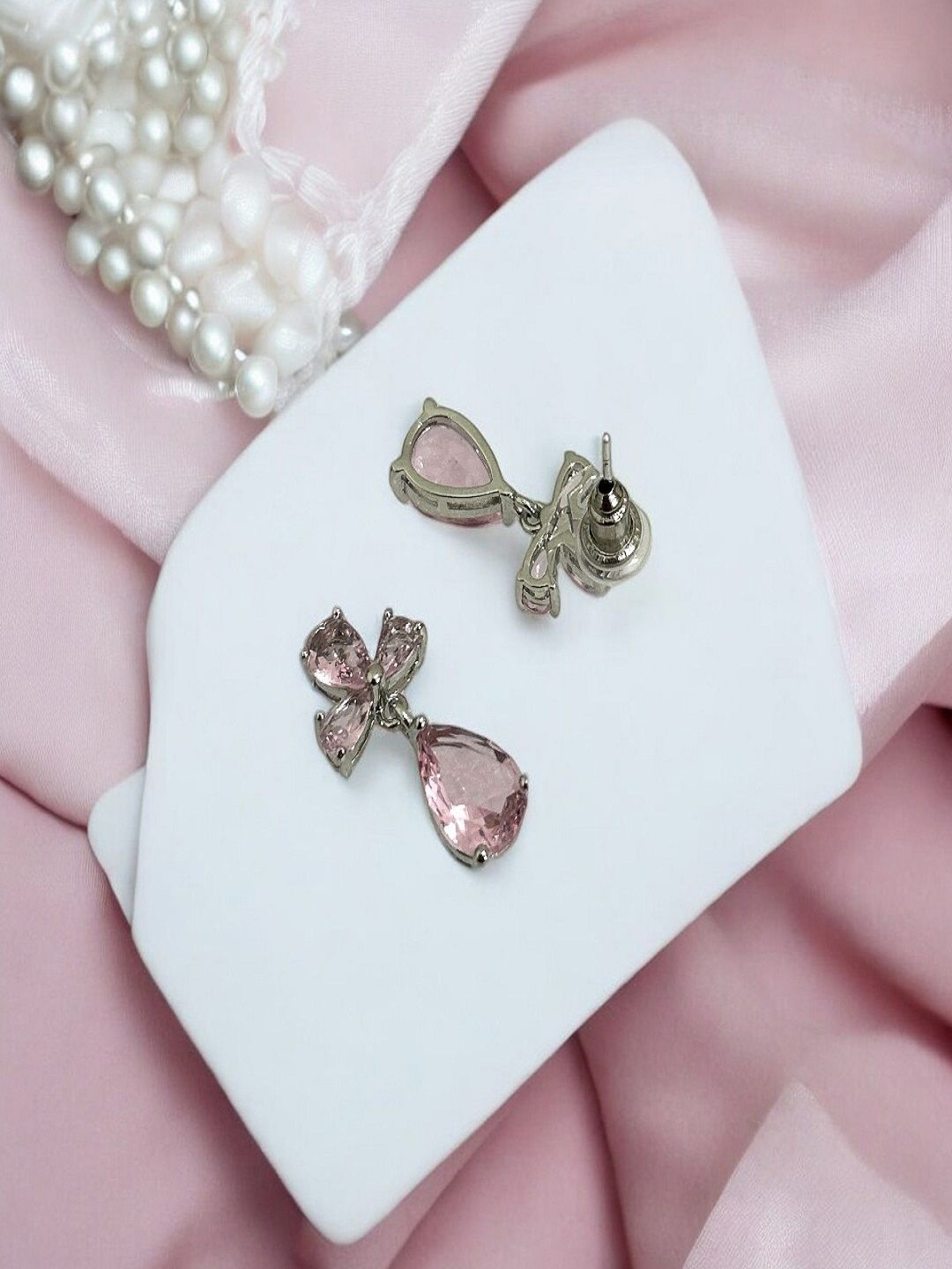 

AccessHer Stone Studded Contemporary Drop Earrings, Pink