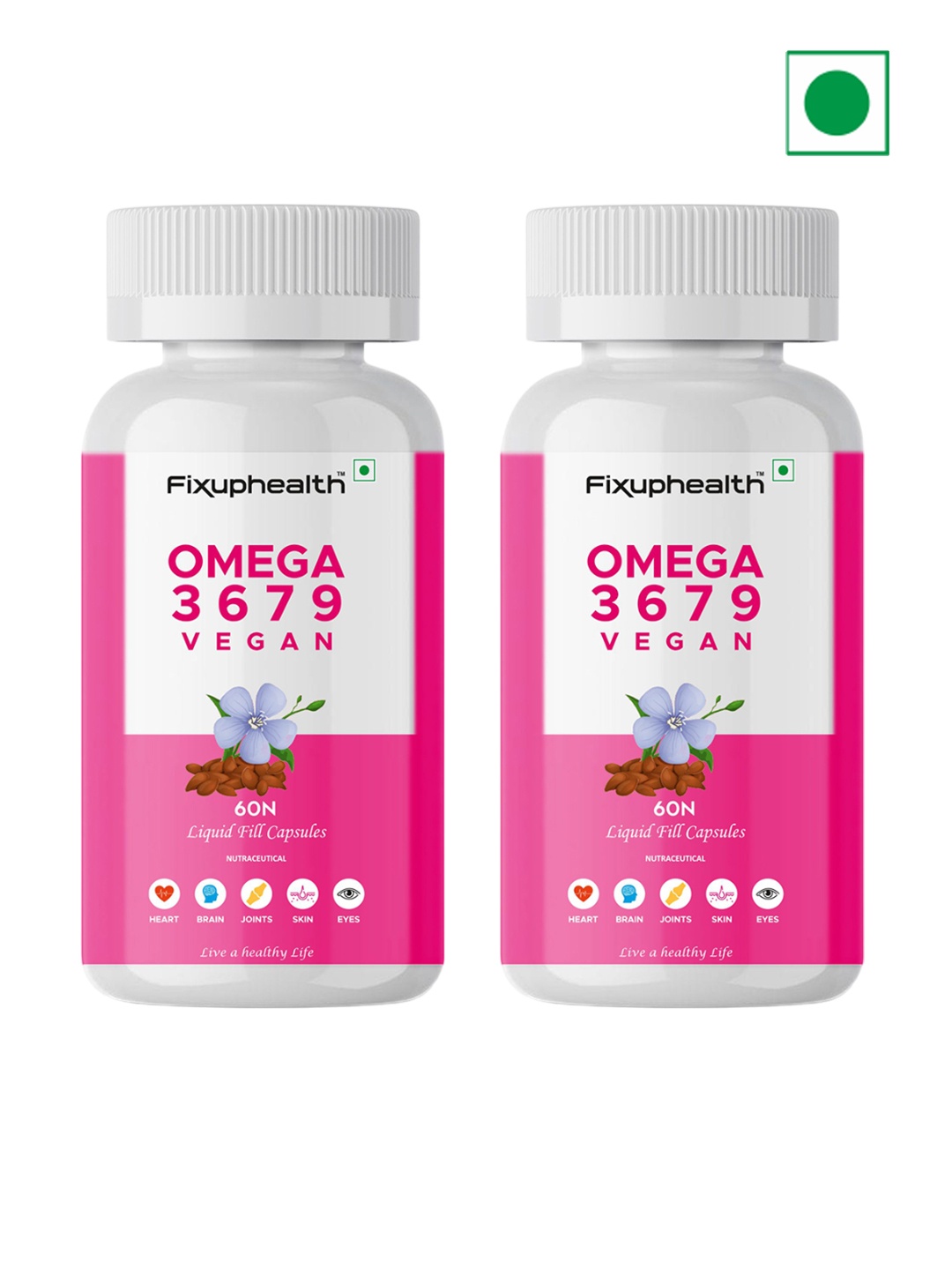 

Fixuphealth Set Of 2 Omega 3 6 7 9 Vegan Capsule - 60 Capsules Each, Multi