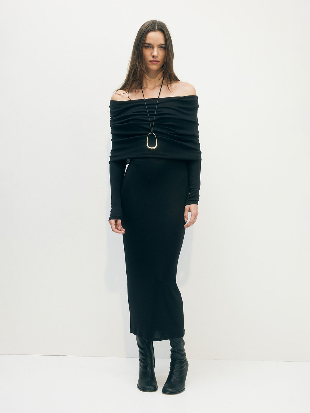 

H&M Women Foldover-Edge Off-The-Shoulder Dress, Black
