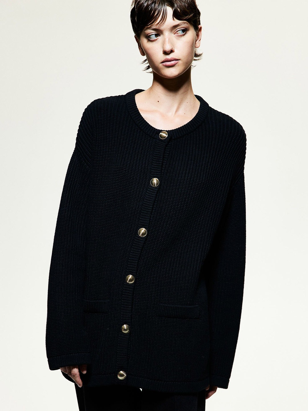 

H&M Rib-Knit Cardigan, Black