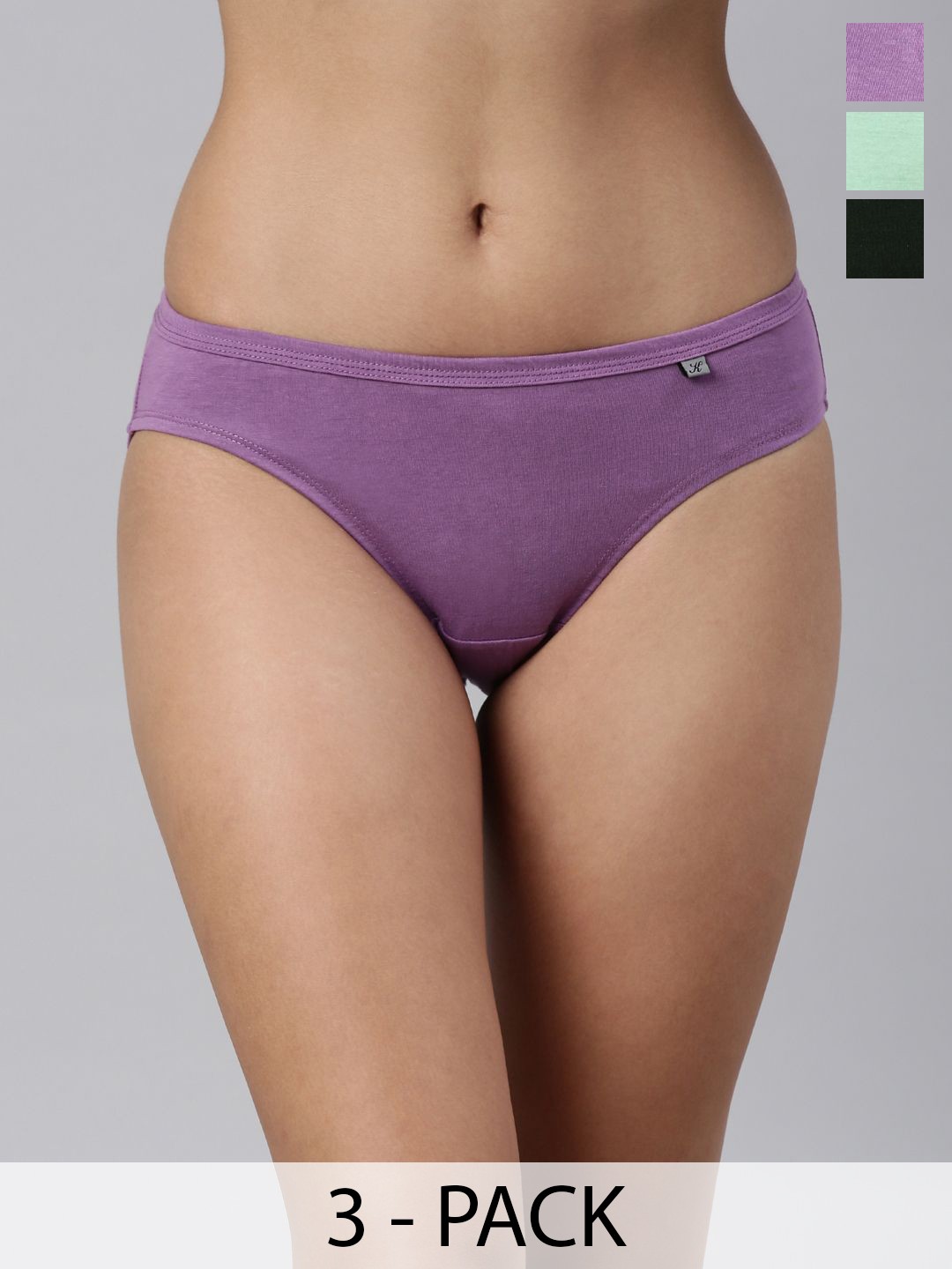 

Kryptic Women Pack Of 3 Pure Cotton Mid-Rise Bikini Briefs, Green
