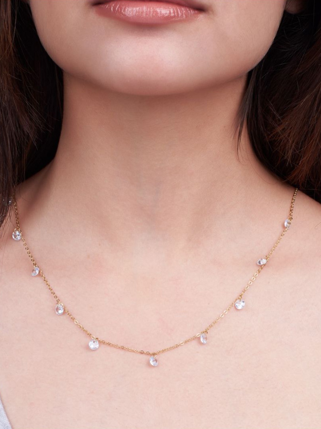 

SALTY Stainless Steel Stone Studded Necklace, Gold