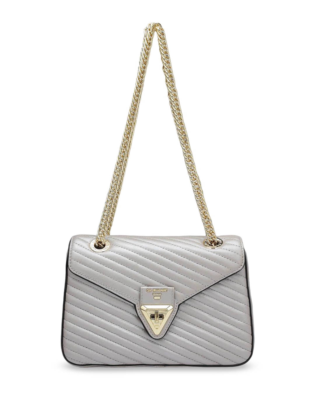 

Da Milano Women Textured Leather Structured Shoulder Bag with Quilted, Grey