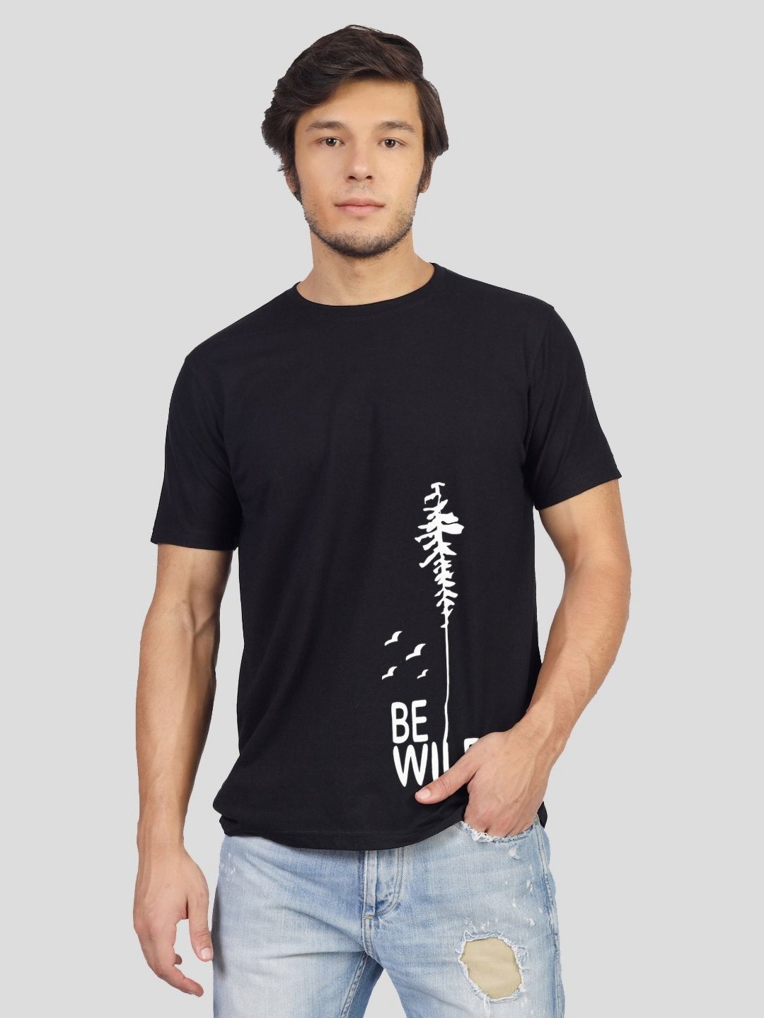 

Greylongg Men Graphic Printed Round Neck Cotton T-shirt, Black