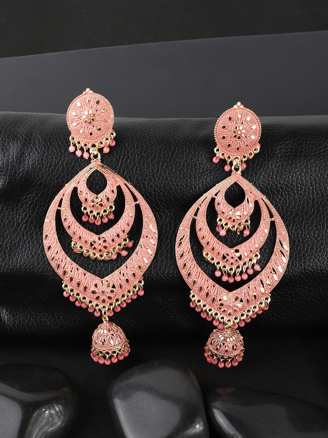 

ANIKAS CREATION Gold Plated Beaded Contemporary Drop Earrings, Pink