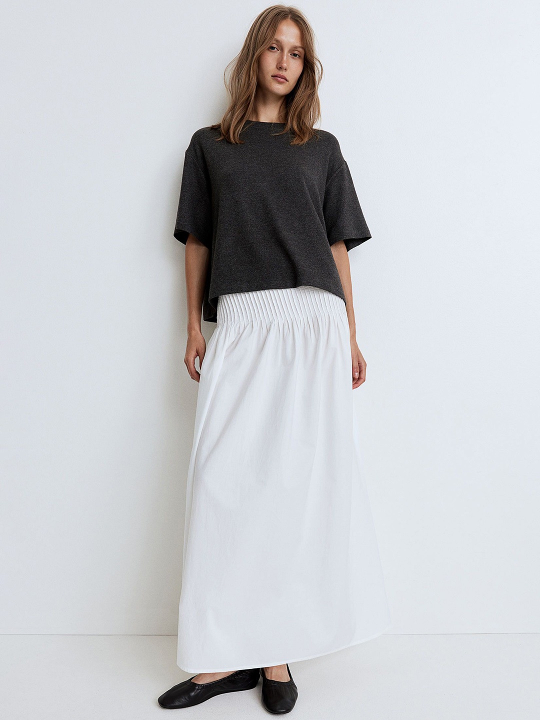 

H&M Pin-Tuck-Detail Skirt, White