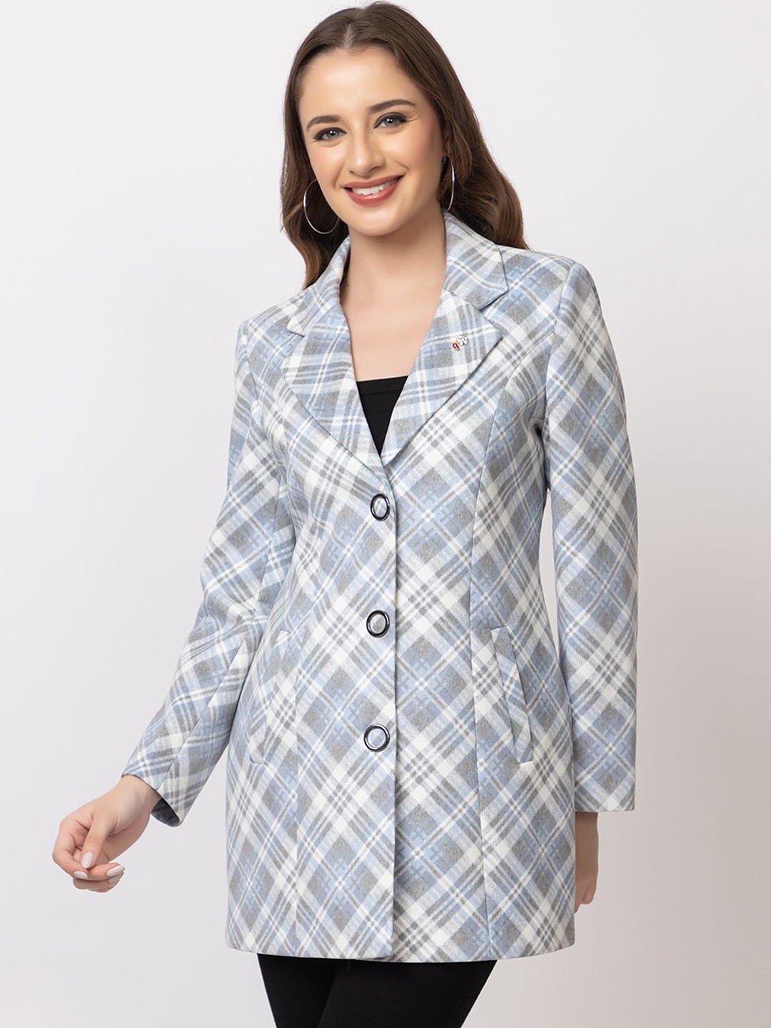 

TWENTY ME Women Checked Single-Breasted Overcoat, White