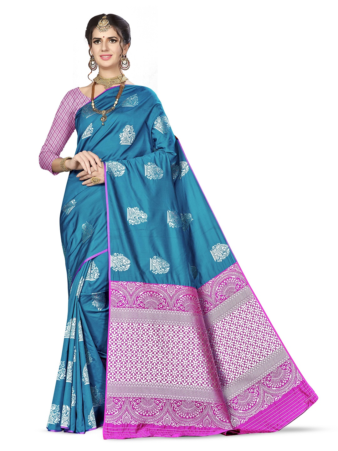 

Maroosh Woven Design Zari Banarasi Saree, Blue