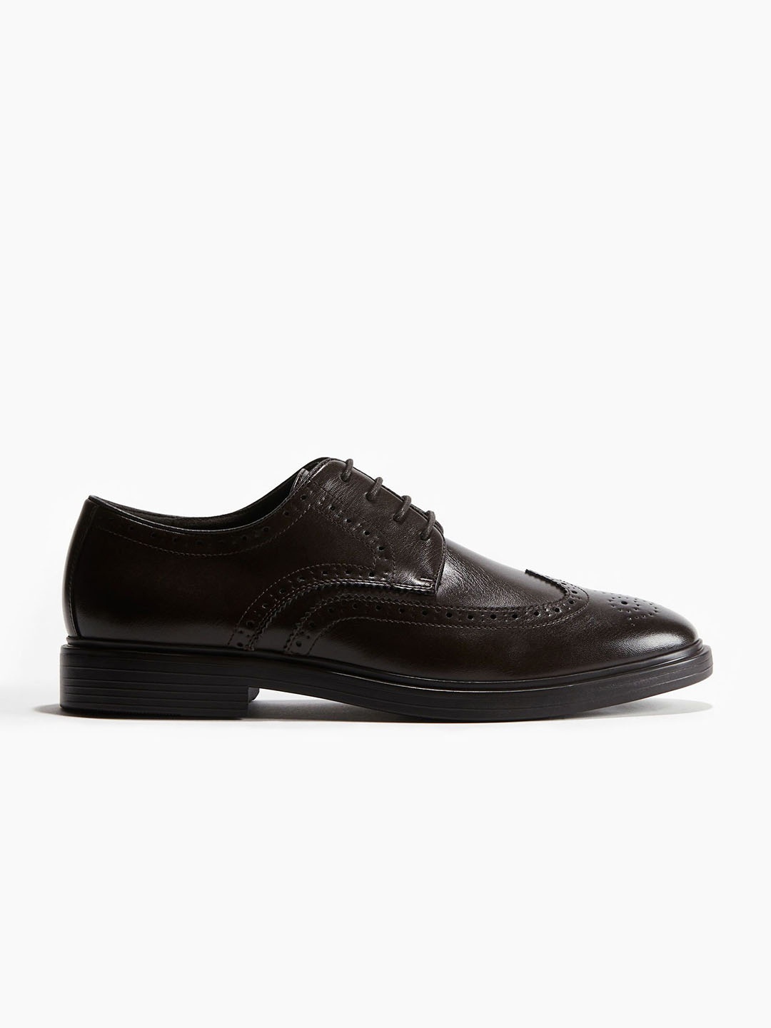 

H&M Men Textured Block Heeled Derbys, Brown