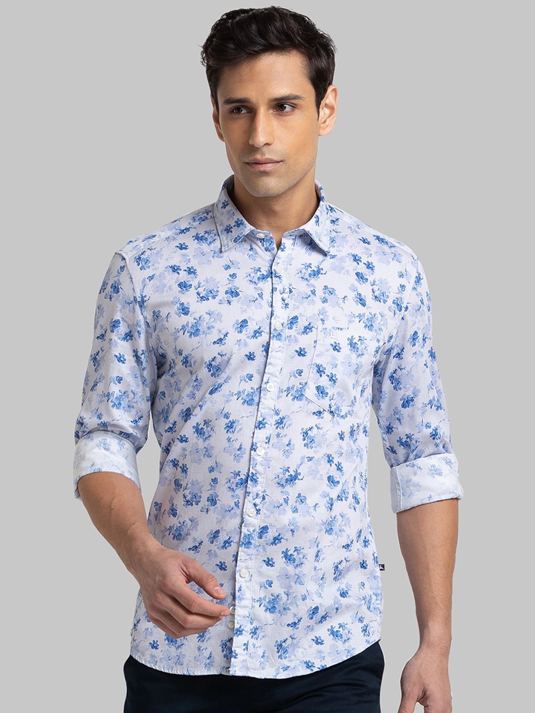 

Parx Men Cutaway Collar Floral Printed Cotton Slim Fit Casual Shirt, Blue