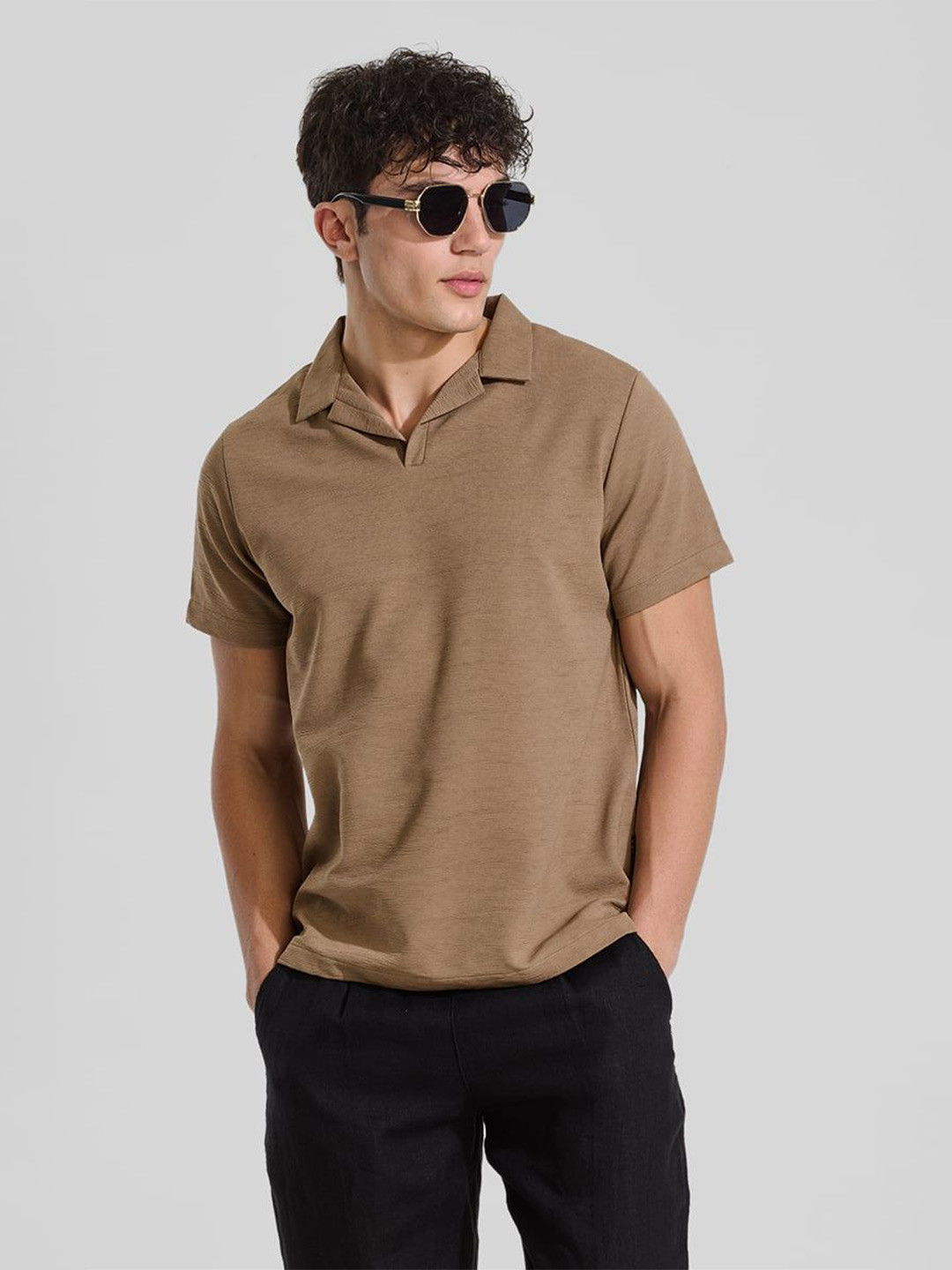 

Snitch Men Self Design Polo Collar T-shirt, Brown