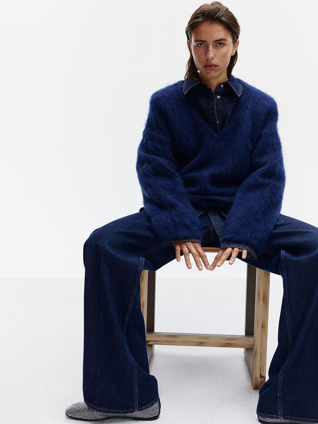 

H&M Oversized V-Neck Jumper, Blue