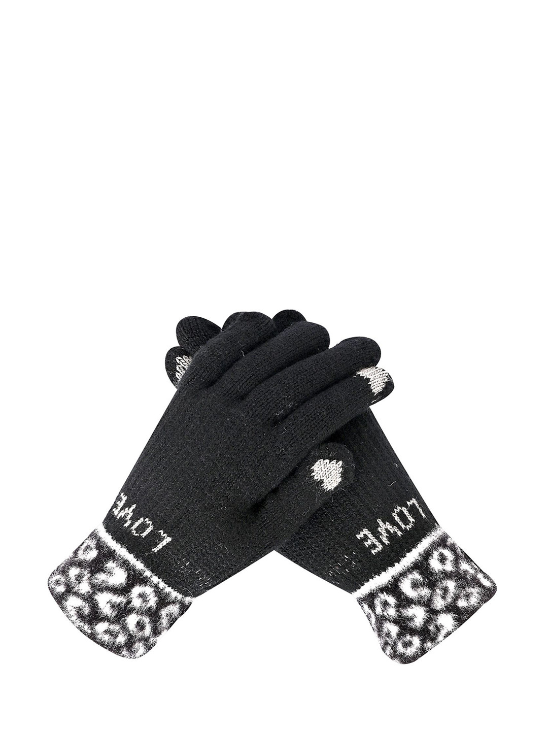 

LOOM LEGACY Women Patterned Acrylic Winter Gloves, Black