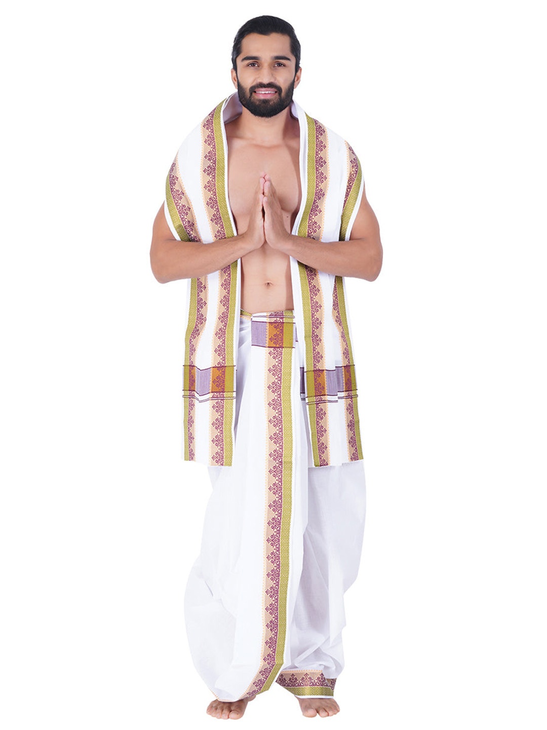 

Ramraj Men Traditional Panchakacham with Angavastram, White