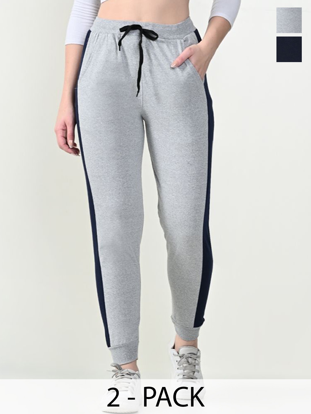 

BAESD Women Pack Of 2 Cotton Mid-Rise Joggers Track Pants, Black