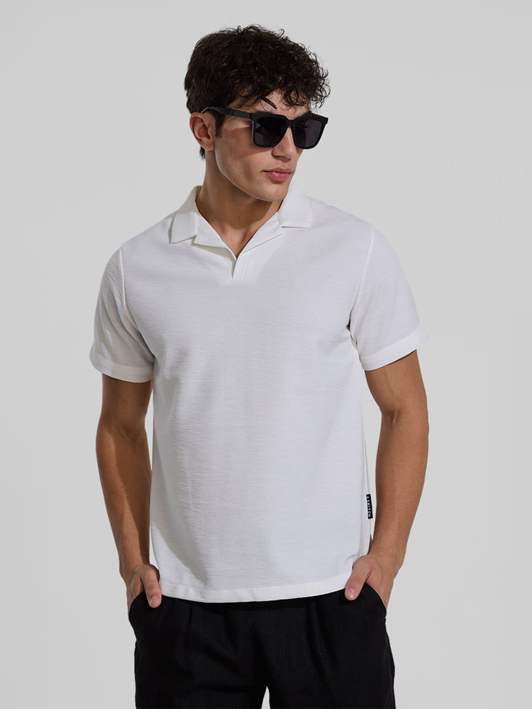 

Snitch Men Self Design Polo Collar T-shirt, White