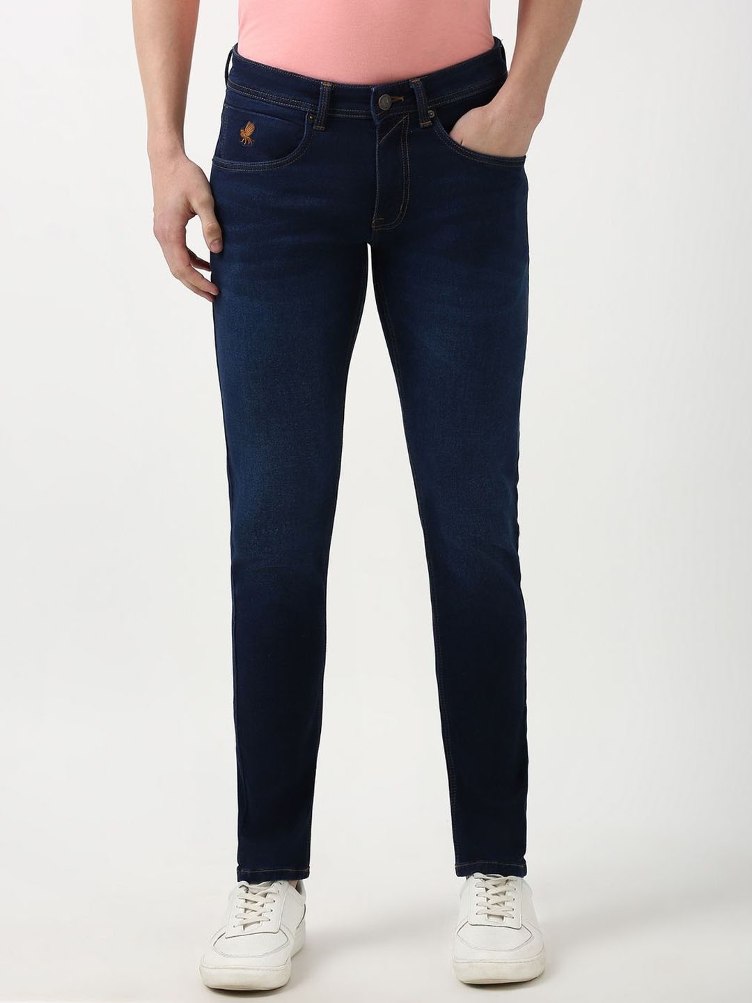 

Peter England Casuals Men Skinny Fit Heavy Fade Jeans, Navy blue