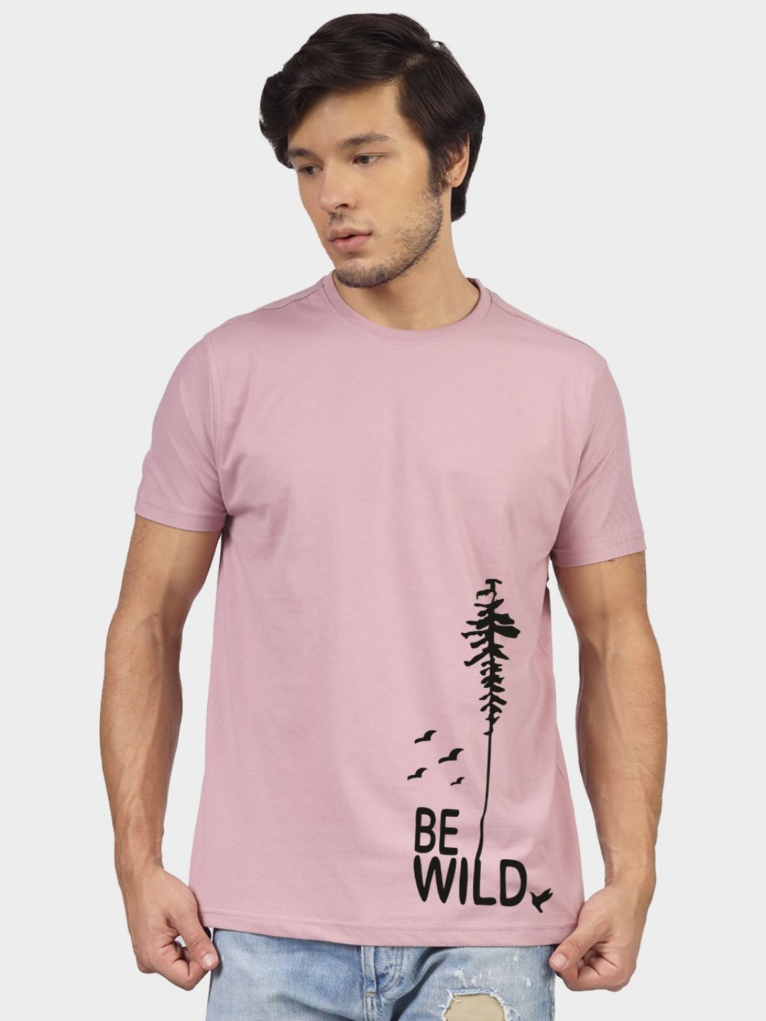 

Greylongg Men Graphic Printed Round Neck Cotton T-shirt, Purple