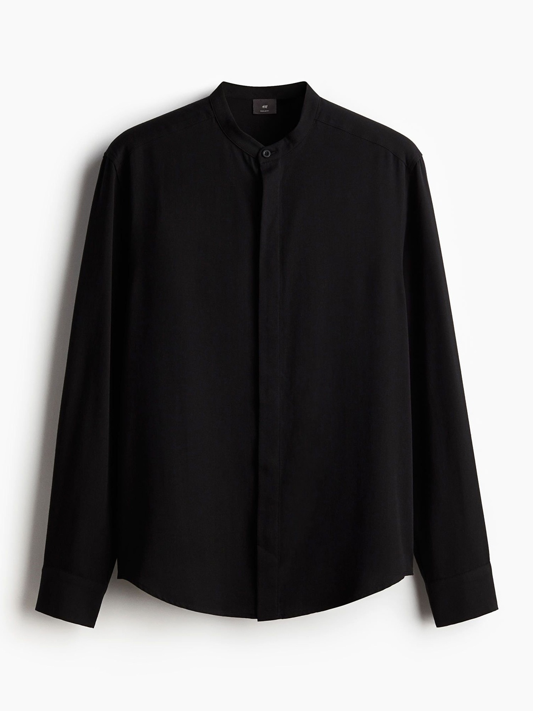 

H&M Men Lyocell Grandad Shirt, Black