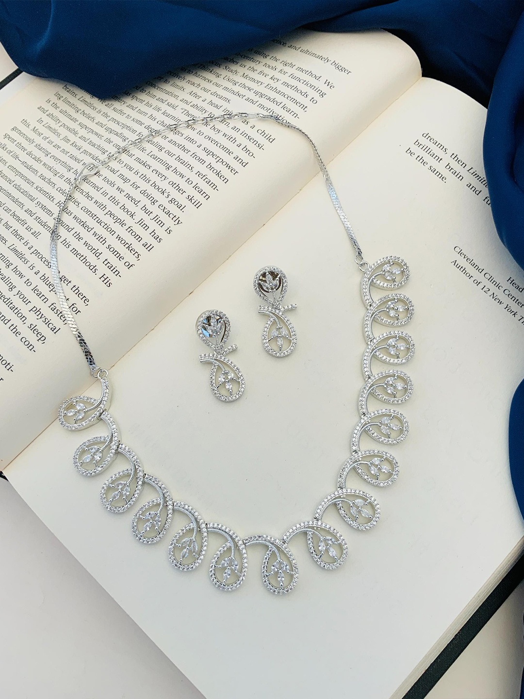 

ABDESIGNS Sophisticated Silver-Plated American Diamond-Studded Jewellery Set